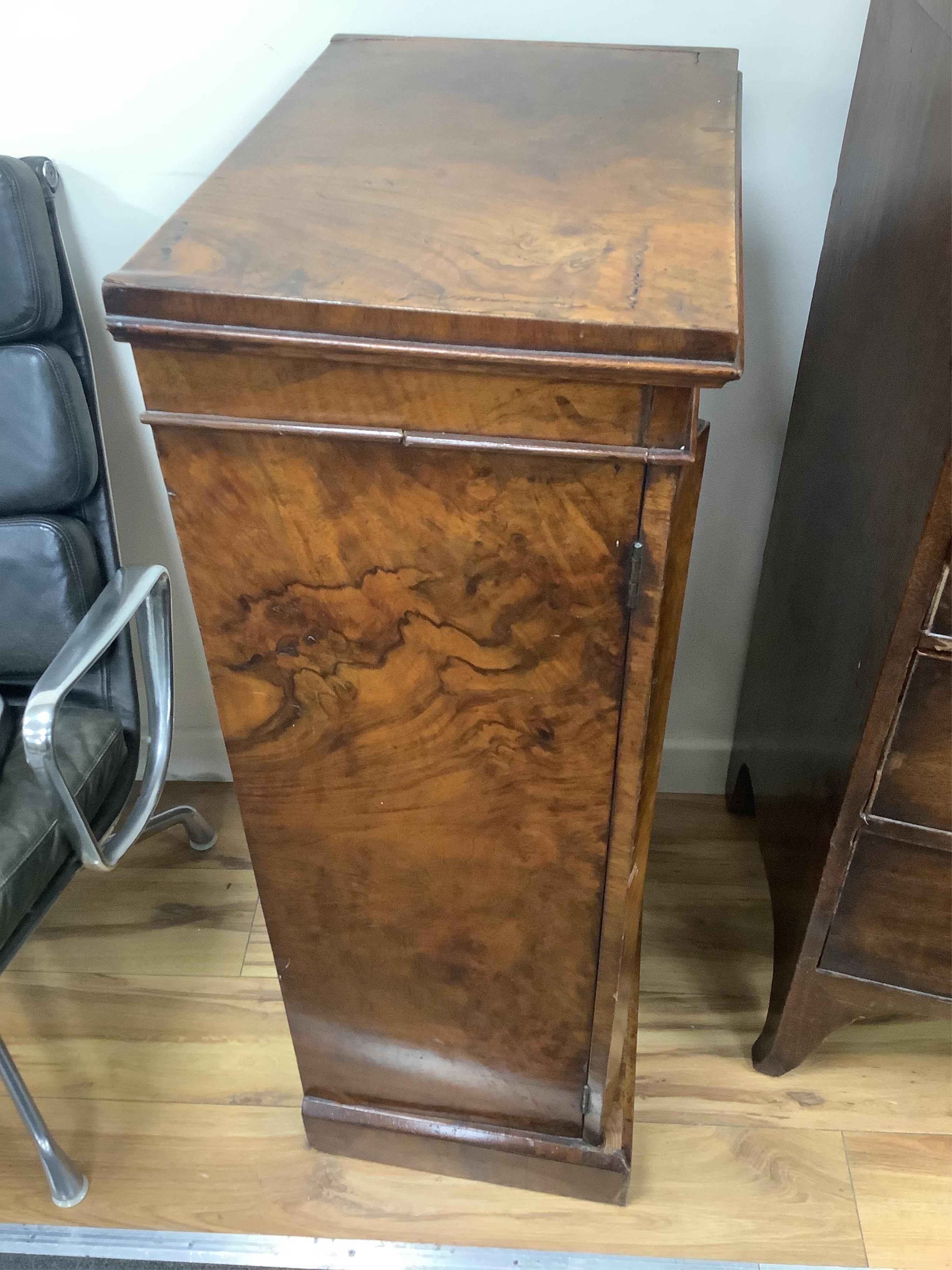 A Victorian figured walnut Wellington chest, width 49cm, depth 33cm, height 98cm. Condition - poor to fair